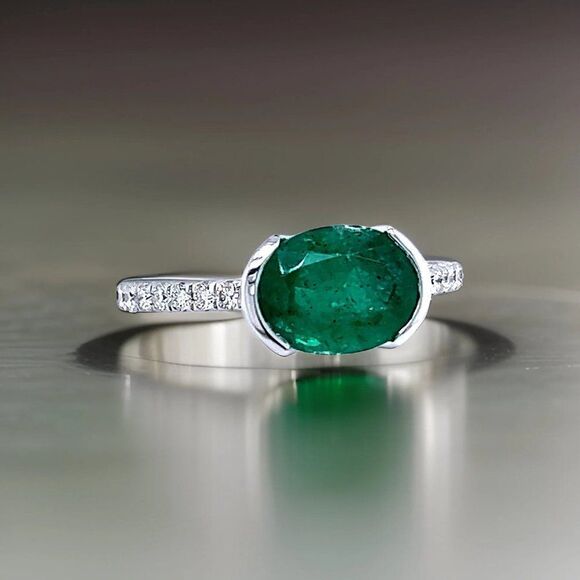 Natural Emerald Diamond Ring 6.5 14k W Gold 2.33 TCW Certified 221335 - Picture 9 of 17